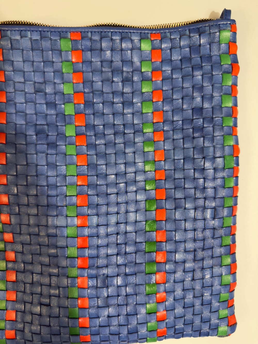 Rare Clare V. Handwoven Leather Messenger Bag Blue Red Green Checkered Stripe - Picture 13 of 15